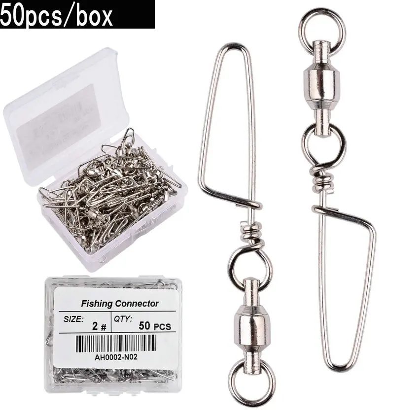 Fishing Equipment Hook - 50個 フィッシングボールベアリングスイベル コーストロックスナップ付き 0-6 # ステンレスバレルスイベルフックルアーフィッシングコネクタタックルボックス